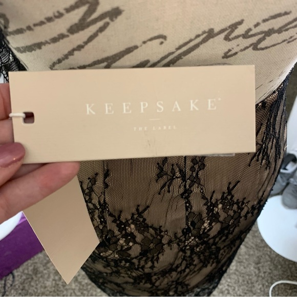 NWT $285 Keepsake the Label Lined Eyelash Lace Open Back MiniDress Nude Black XS - Picture 9 of 10